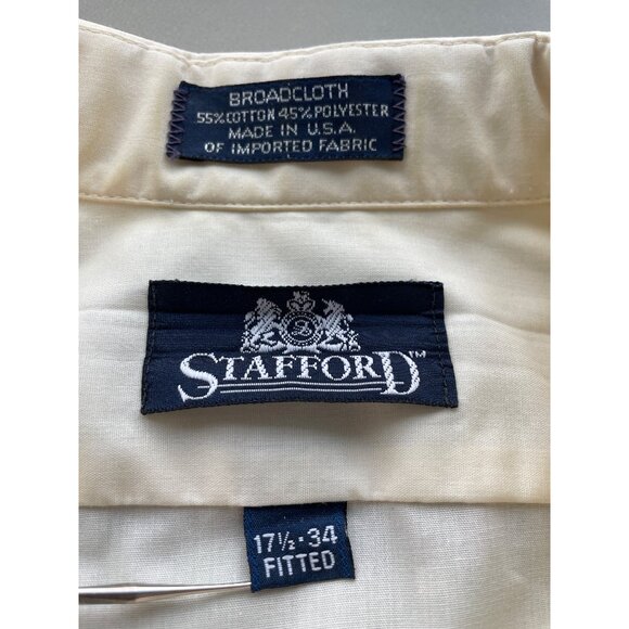 Vintage Stafford Dress Shirt 17.5 34 Fitted Broadcloth Button Front Career Work - Picture 5 of 9